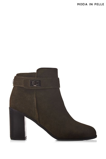Moda in Pelle Maricella Green Twist Lock Strap Block Heel Ankle Boots (K72395) | £109