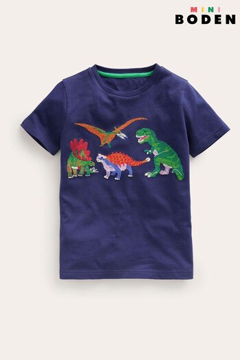 Boden Blue Small Superstitch Dinosaur T-Shirt (K72412) | £21 - £23