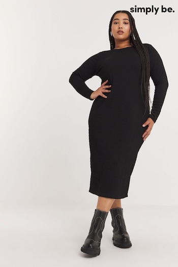 Simply Be Textured Black Long Sleeve Dress (K72430) | £32
