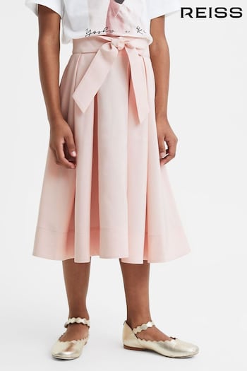 Reiss Pink Garcia Pleated Belted Taffeta Midi Skirt (K72438) | £55