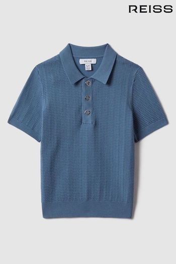 Reiss Cornflower Blue Pascoe Teen Textured Modal Blend Polo Shirt (K72463) | £42