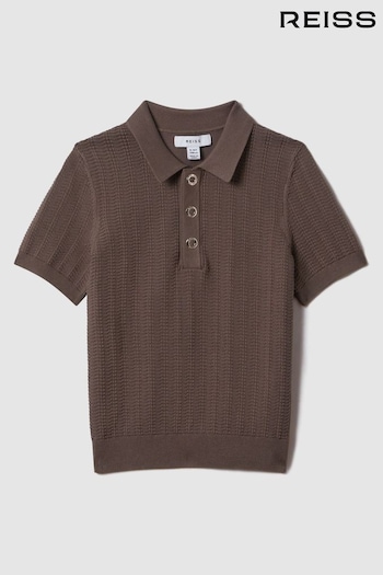 Reiss Pecan Brown Pascoe Teen Textured Modal Blend Polo Shirt (K72464) | £42