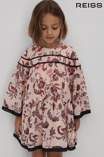 Reiss Pink Talitha Teen Printed Bell Sleeve Tiered Dress (K72493) | £75