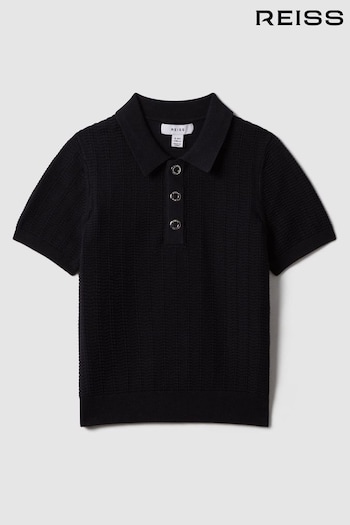 Reiss Navy Pascoe Teen Textured Modal Blend Polo Shirt (K72499) | £42