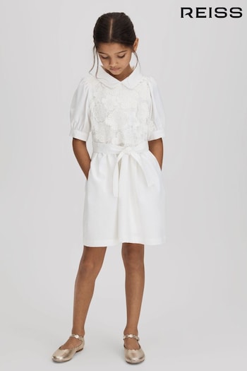 Reiss Ivory Dannie Teen Embroidered Puff Sleeve Dress (K72506) | £85