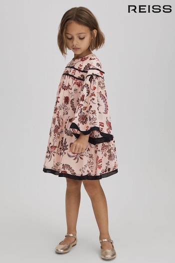 Reiss Pink Talitha Senior Printed Bell Sleeve Tiered Dress (K72513) | £71