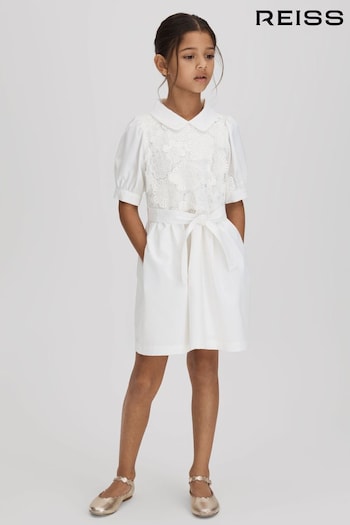 Reiss Ivory Dannie Junior Embroidered Puff Sleeve Dress (K72534) | £75