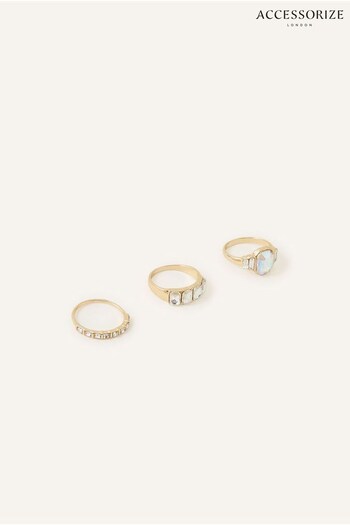 Accessorize Jewel Embellished White Rings Set of 3 (K72542) | £14