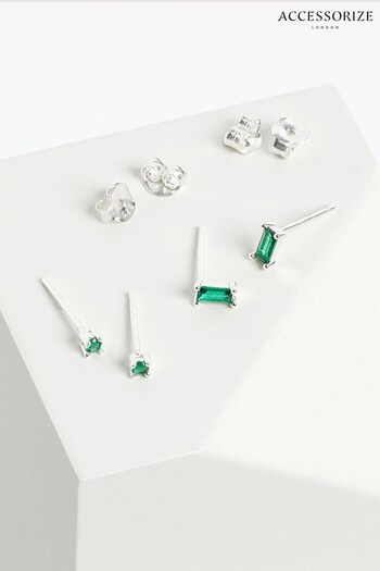 Accessorize Green Sterling Silver Tone Earrings Set of 2 (K72549) | £16