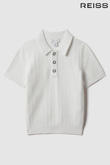 Reiss White Pascoe Teen Textured Modal Blend Polo Shirt (K72562) | £42