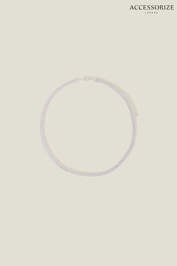 Accessorize Sterling Silver Plated Crystal Tennis White Necklace (K72568) | £20