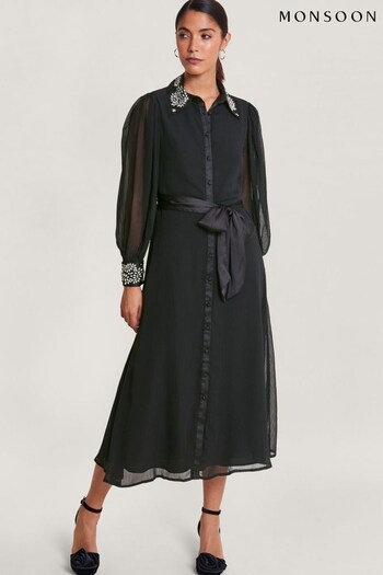 Monsoon Lorenna Embellished Black Shirt Dress (K72576) | £150
