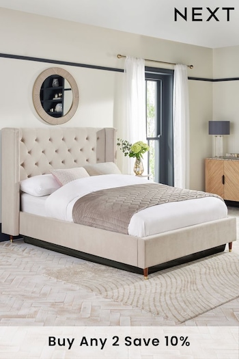 Soft Velvet Natural Pebble Grayson Upholstered Ottoman Storage Bed Frame (K72591) | £850 - £1,050