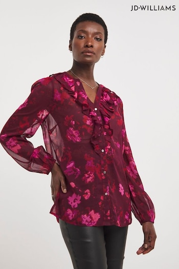 JD Williams Pink Floral Ruffle Neck Blouse (K72608) | £26