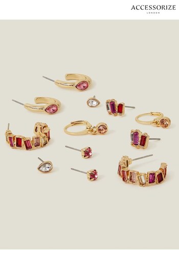 Accessorize Pink Eclectic Stone Earrings 6 Pack (K72614) | £14