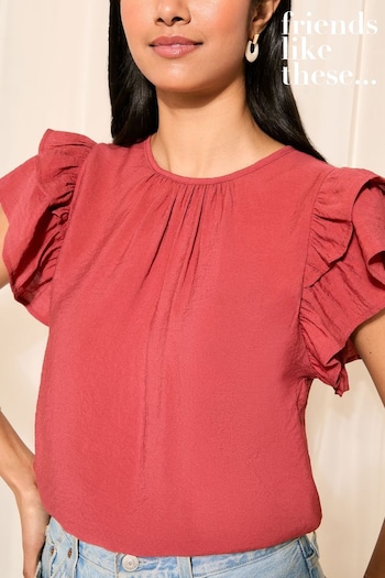 All Food & Drink Rust Red Double Ruffle Short Sleeve Top (K72637) | £26