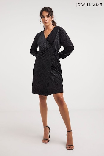 JD Williams Black Velvet Glitter Stripe Wrap Dress (K72669) | £45