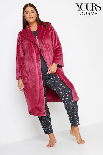 Yours Curve Red Stitch Detail Shawl Collar Robe (K72688) | £24