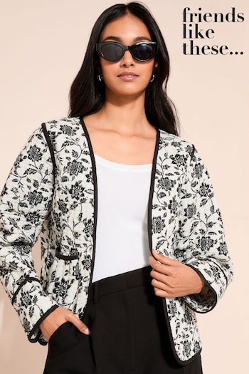 biker jacket in beige Black/White Printed Quilted Jacket (K72713) | £44