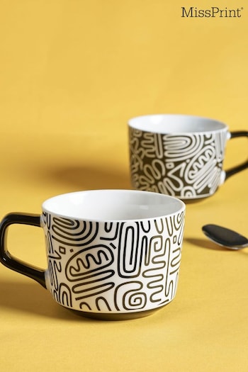 MissPrint Set of 2 Nazcar White & Black Mugs (K73004) | £28