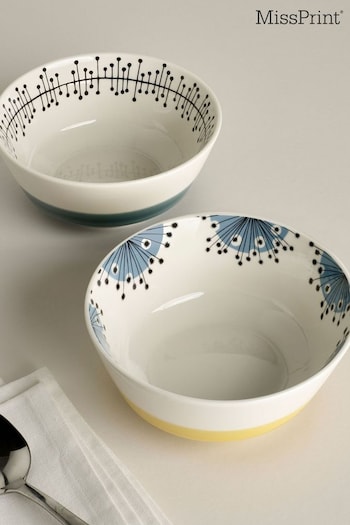 MissPrint Set of 2 Multi Dandelion Side Plates & 2  Cereal Bowls (K73061) | £48