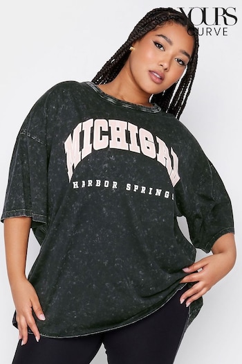 Yours Curve Black Michigan Boxy T-Shirt (K73086) | £19