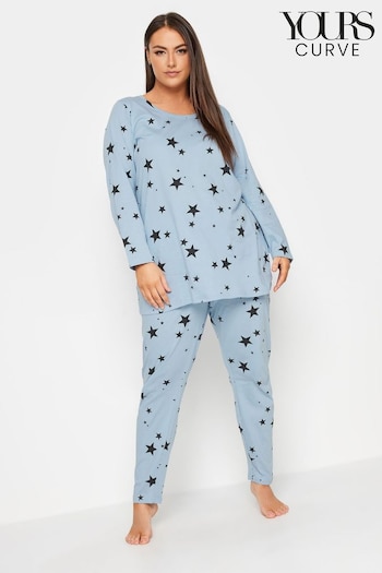 Yours Curve Blue Starry Night Long Sleeve Tapered Pyjama Set (K73092) | £29