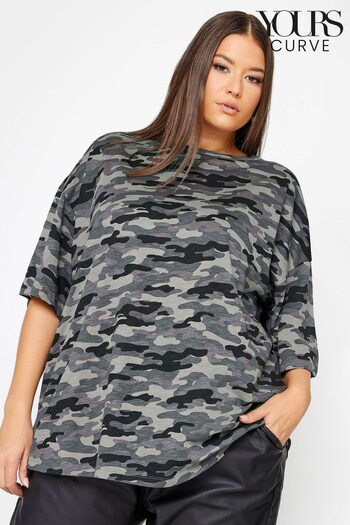 Yours Curve Grey Camo Boxy T-Shirt (K73093) | £19