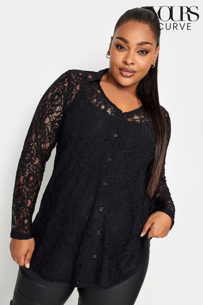 Black lace shirt top womens
