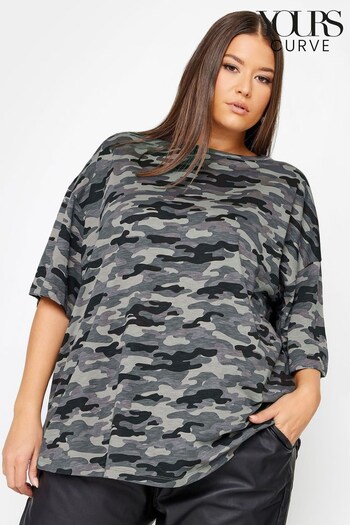 Yours Curve Grey Camo Boxy T-Shirt (K73112) | £19