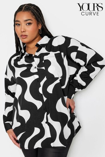 Yours Curve Black Mono Swirl Shirt (K73113) | £29