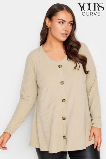Yours Curve Natural Limited Button Front Long Sleeve Ribbed Top (K73114) | £24