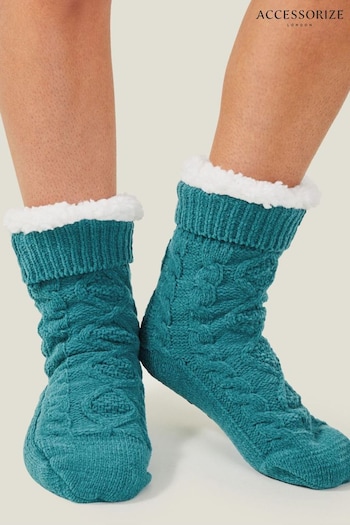Accessorize Blue Cable Slippers Socks (K73124) | £16