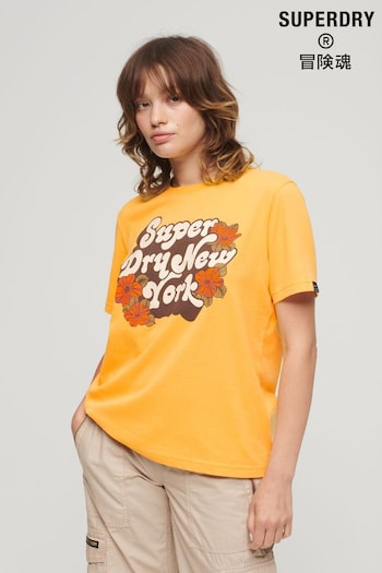 Superdry Yellow 70's Floral Script Logo T-Shirt (K73141) | £27