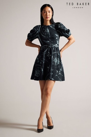 Ted Baker Saaraih Puff Sleeve Black Mini Dress With Belt Detail (K73152) | £175