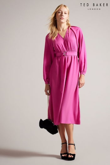 Ted Baker Comus Pink Midi Shirt Dress With Gathered Neck (K73157) | £175