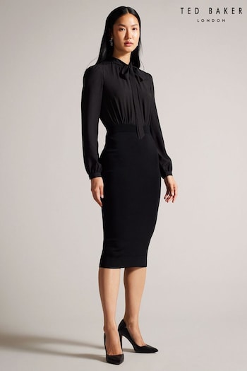 Ted Baker Mersea Black Knitted Pencil Skirt Midi Dress (K73163) | £225