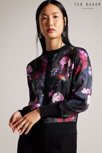 Ted Baker Abbalee Printed Woven Front Black Cardigan (K73165) | £119