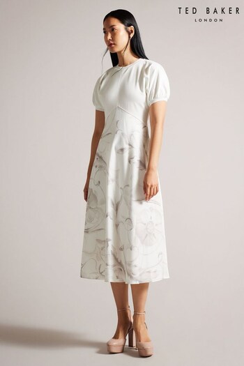 Ted Baker Magylee Cream Ponte Bodice Dress With Satin Slip Skirt (K73168) | £175