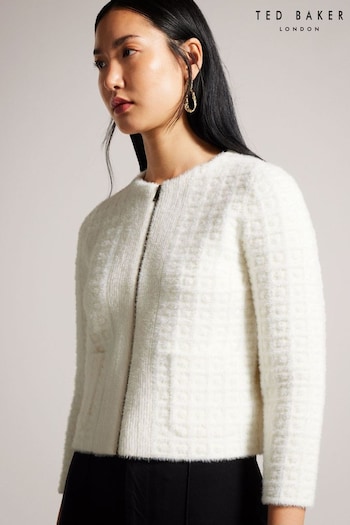 Ted Baker Ulee Jacquard Check Knitted White Cardigan (K73169) | £135