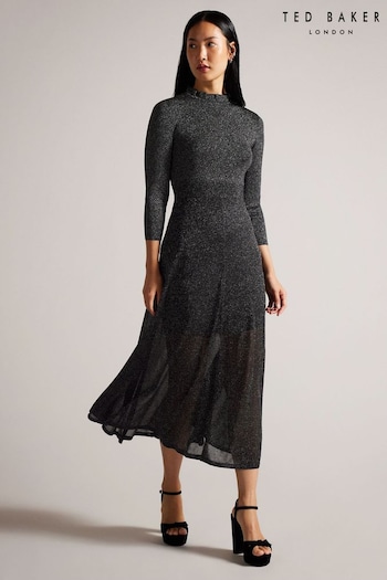 Ted Baker Kannie Metallic Knitted Black Midi Dress (K73182) | £225