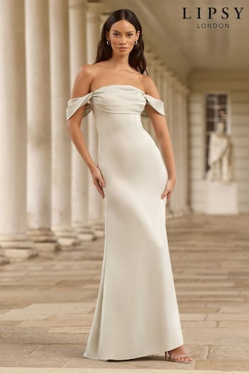 Lipsy Basic Satin Bardot Cowl Maxi Dress (K73237) | £105