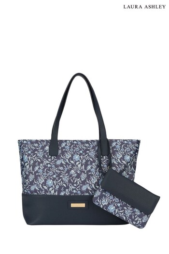 Laura Ashley Blue Medium Floral Bicolor Tote Bag (K73271) | £120