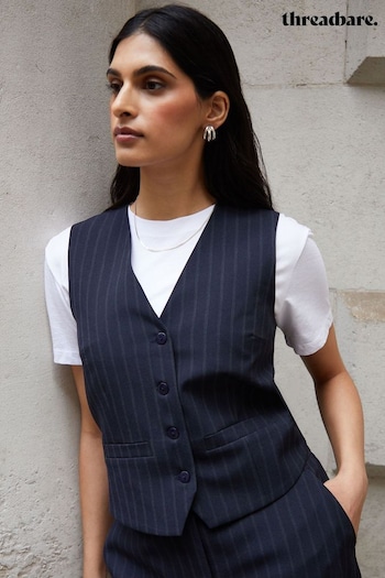 Threadbare Blue Fitted Tailored Waistcoat (K73288) | £34