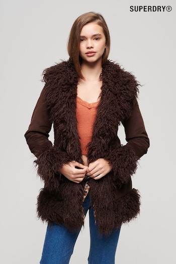 Superdry Brown Faux Fur Lined Afghan Coat (K73322) | £125