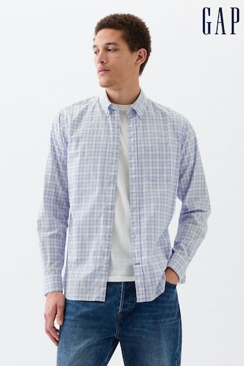 Gap Blue Stretch Standard Fit Long Sleeve Poplin Shirt (K73477) | £30