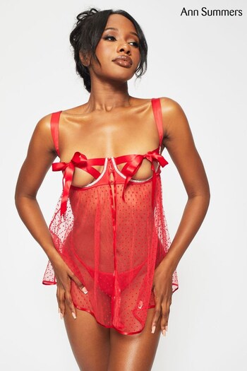 Ann Summers Red Unwrap Me Luxe Diamante Babydoll & Thong Set (K73498) | £36