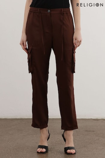 Religion Brown Utility Inspired Trousers With Multiple Pockets In Soft Crepe (K73538) | £54