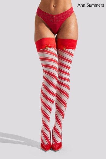 Ann Summers Red Christmas Candy Cane Bow Hold-Ups (K73543) | £12