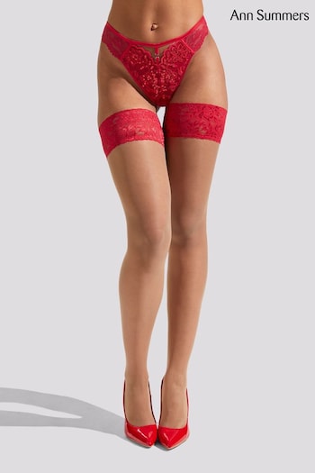 Ann Summers Red Lace Top Nude Leg Hold-Ups (K73553) | £10